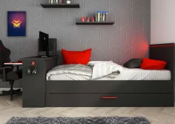 Funktionsbett Bzone 90x200 cm mit Bettschubkasten, Schreibtisch und LED-Beleuchtung - anthrazit