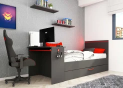 Funktionsbett Bzone 90x200 cm mit Bettschubkasten, Schreibtisch und LED-Beleuchtung - anthrazit