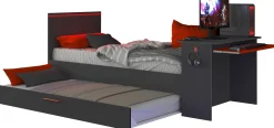 Funktionsbett Bzone 90x200 cm mit Bettschubkasten, Schreibtisch und LED-Beleuchtung - anthrazit