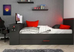 Funktionsbett Bzone 90x200 cm mit Bettschubkasten, Schreibtisch und LED-Beleuchtung - anthrazit