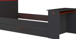 Funktionsbett Bzone 90x200 cm mit Bettschubkasten, Schreibtisch und LED-Beleuchtung - anthrazit