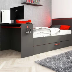 Funktionsbett Bzone 90x200 cm mit Bettschubkasten, Schreibtisch und LED-Beleuchtung - anthrazit