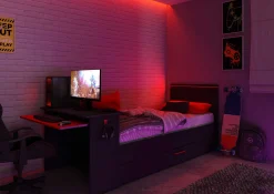 Funktionsbett Bzone 90x200 cm mit Bettschubkasten, Schreibtisch und LED-Beleuchtung - anthrazit