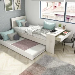 Funktionsbett Shipley 90x200 mit Schreibtisch und Bettschubkasten - weiß