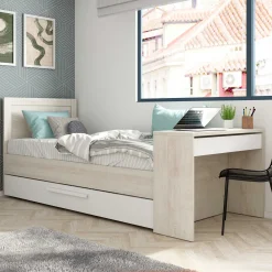 Funktionsbett Shipley 90x200 mit Schreibtisch und Bettschubkasten - weiß