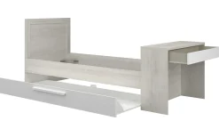 Funktionsbett Shipley 90x200 mit Schreibtisch und Bettschubkasten - weiß