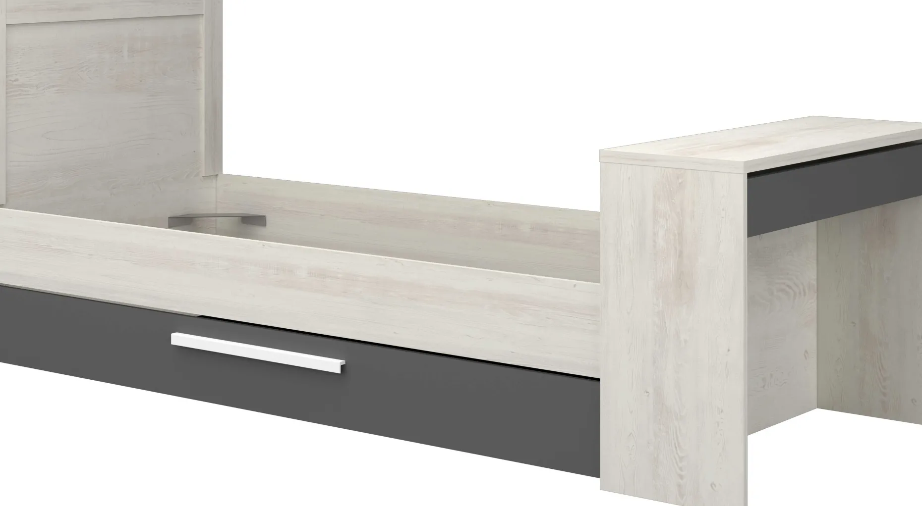 Funktionsbett Shipley 90x200 mit Schreibtisch und Bettschubkasten - weiß