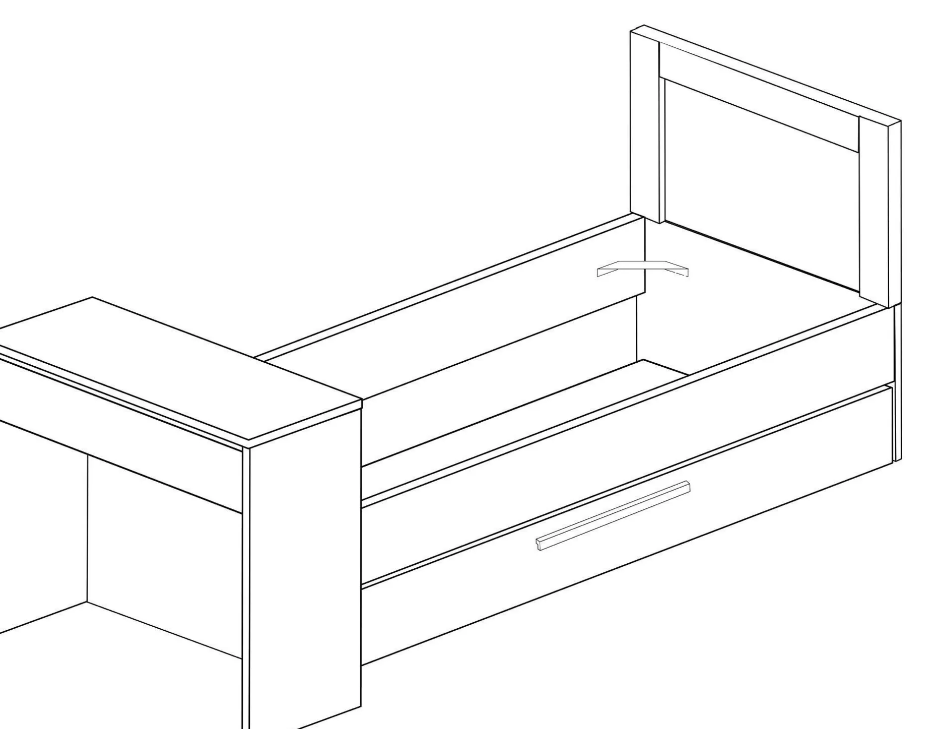 Funktionsbett Shipley 90x200 mit Schreibtisch und Bettschubkasten - weiß