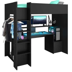 Gaming Hochbett LevelUp 90x200cm mit Spieltisch - schwarz