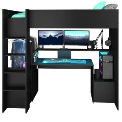 Gaming Hochbett LevelUp 90x200cm mit Spieltisch - schwarz