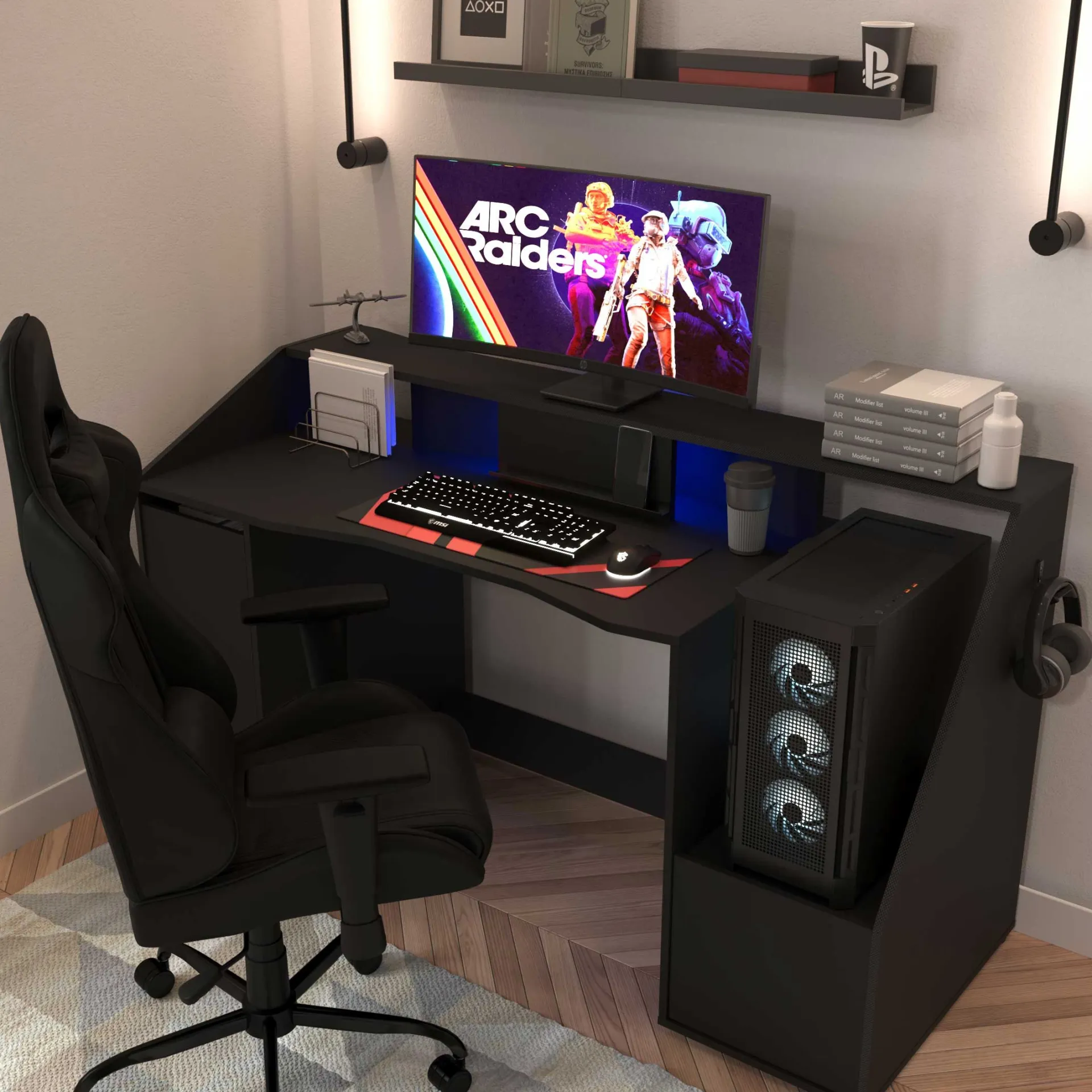 CBA Gaming Schreibtisch Iron - 163x67x95cm - mit Ablage -