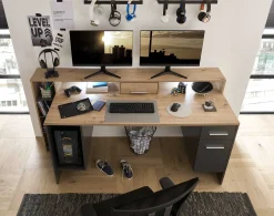 Kinder Emob Gaming-Schreibtisch Tudi inkl. Lampe - grau/holz