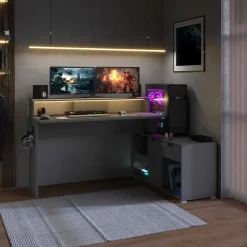 Parisot Gaming-Schreibtisch Vortex - 229x60x95cm - mit LED-Beleuchtung - dunkel