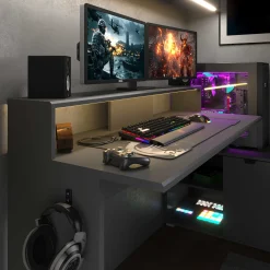 Parisot Gaming-Schreibtisch Vortex - 229x60x95cm - mit LED-Beleuchtung - dunkel