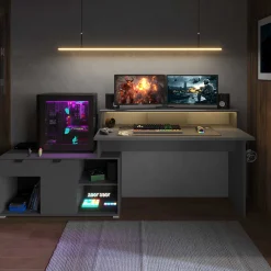Parisot Gaming-Schreibtisch Vortex - 229x60x95cm - mit LED-Beleuchtung - dunkel