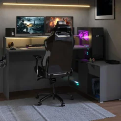 Parisot Gaming-Schreibtisch Vortex - 229x60x95cm - mit LED-Beleuchtung - dunkel