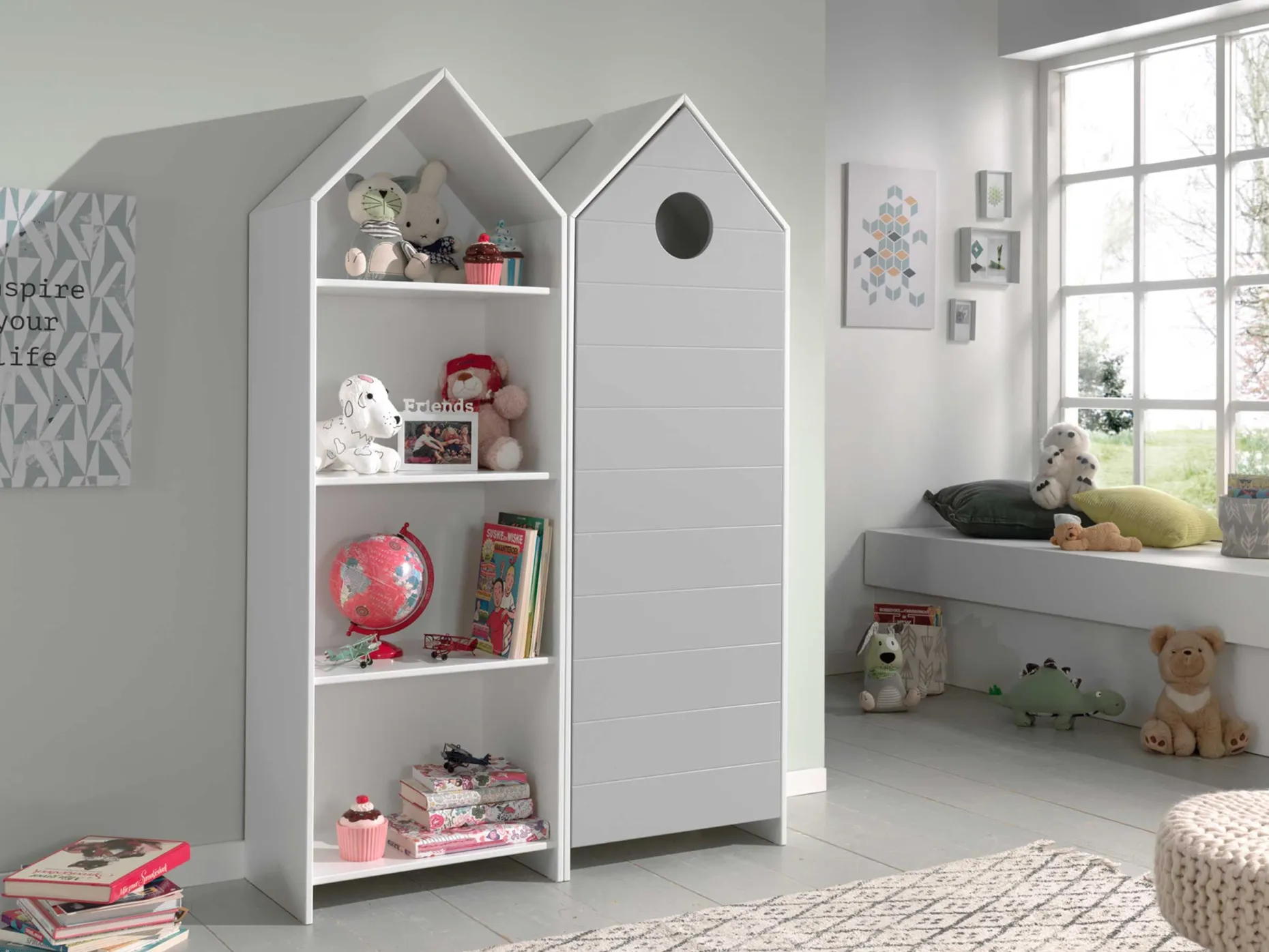 Garderobe Bücherregal Casami - weiß/grau