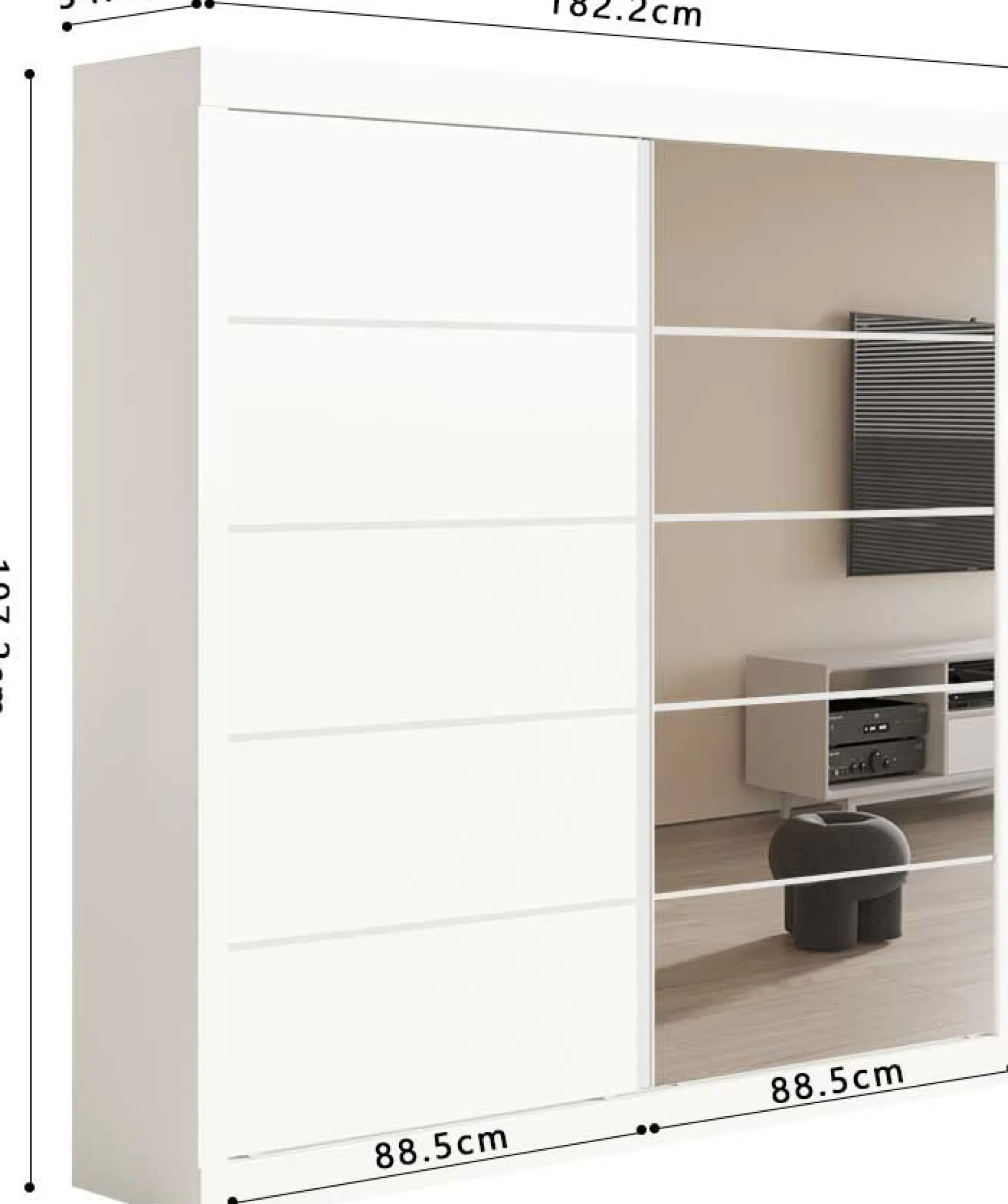 Garderobe Mike | 183 x 53 x 198 cm | Mit Spiegel | Weiß