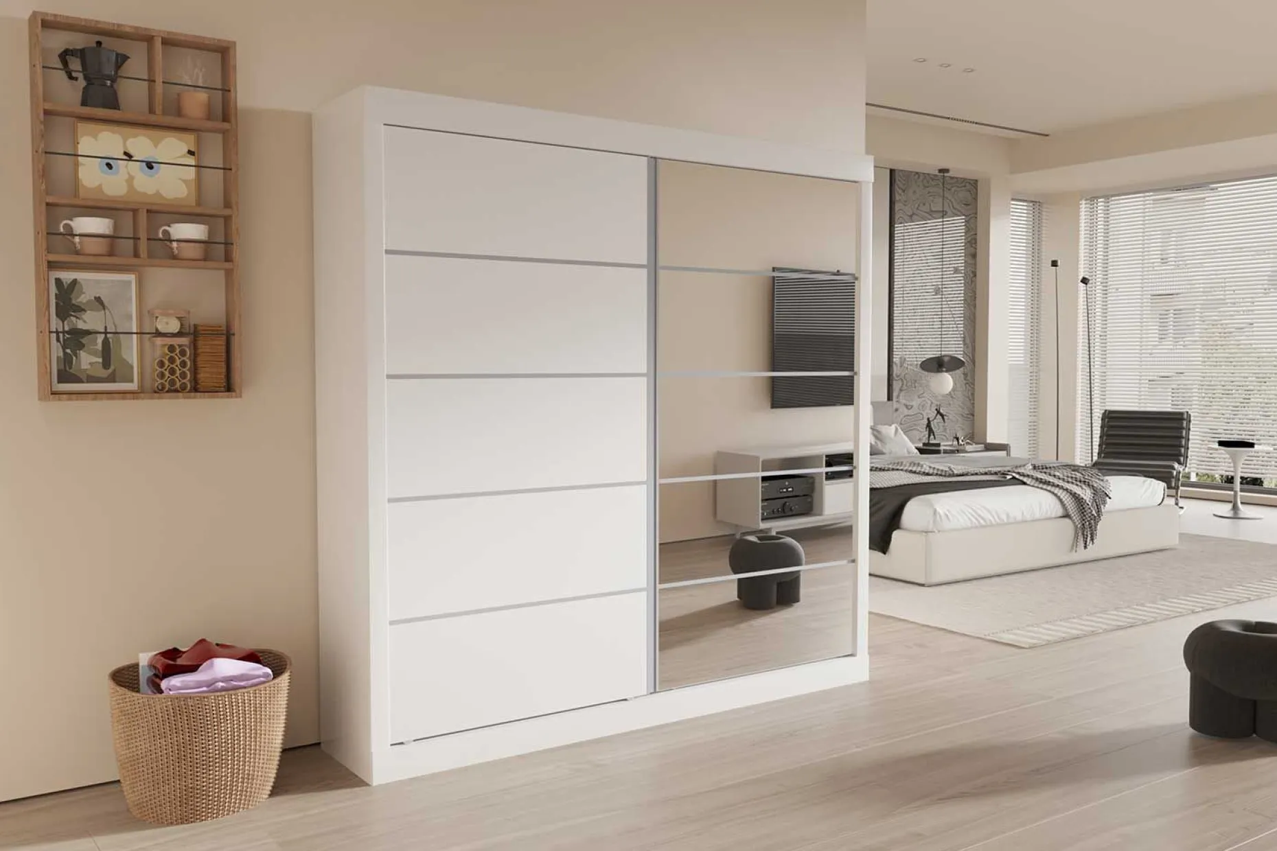 Garderobe Mike | 183 x 53 x 198 cm | Mit Spiegel | Weiß