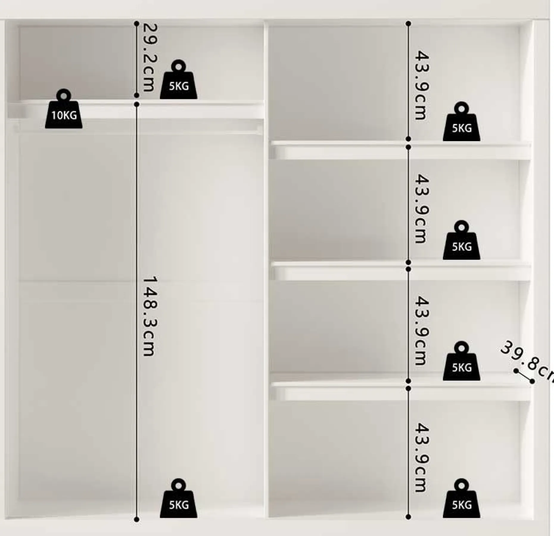 Garderobe Mike | 183 x 53 x 198 cm | Mit Spiegel | Weiß