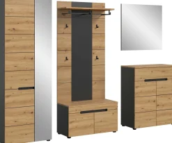 Garderobenkombination Canu Xonox - Artisan Eiche - 255x190x37 cm - Anthrazit