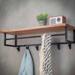 Garderobenständer Edge 6 Haken mit Hutablage und Stange - Akazie