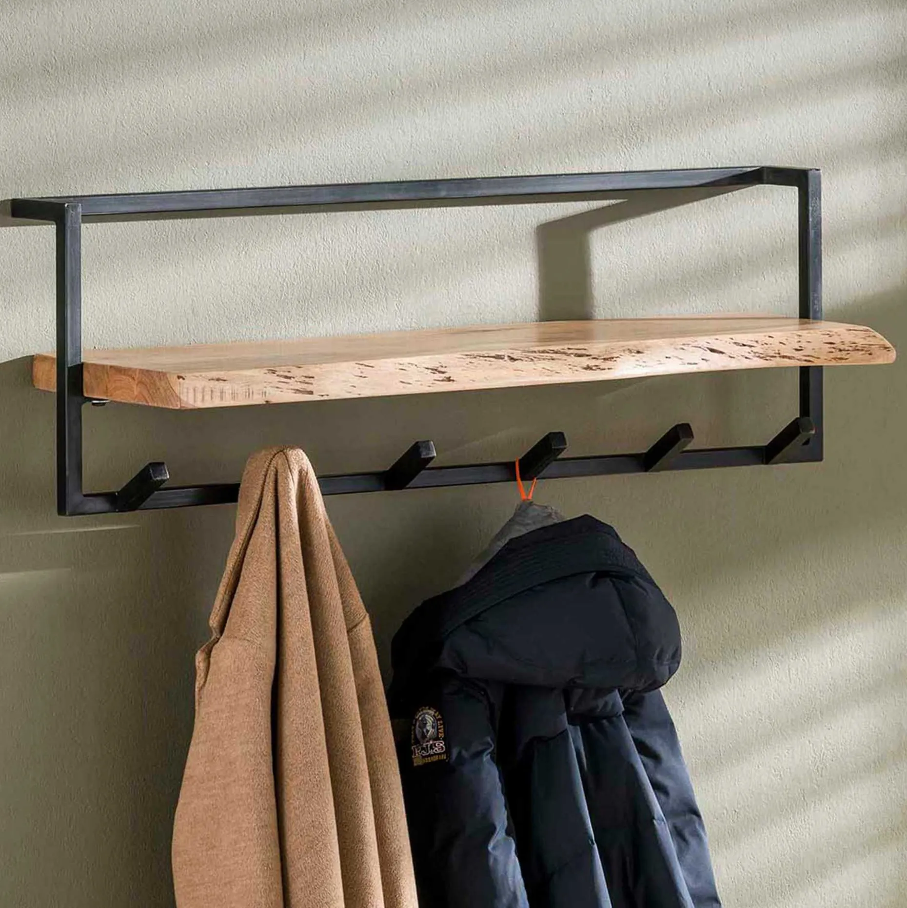 Garderobenständer Edge 6 Haken mit Hutablage - Akazie