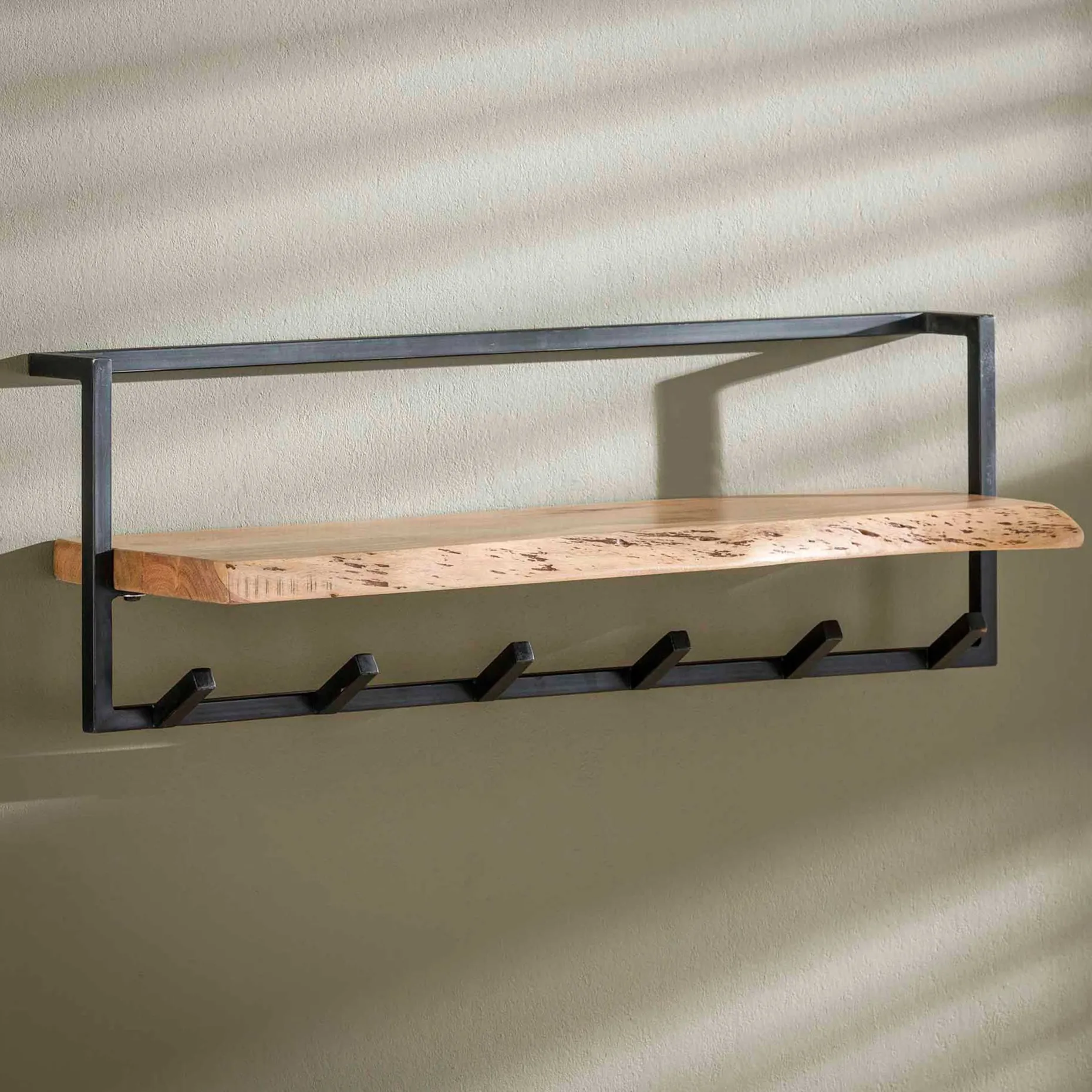Garderobenständer Edge 6 Haken mit Hutablage - Akazie