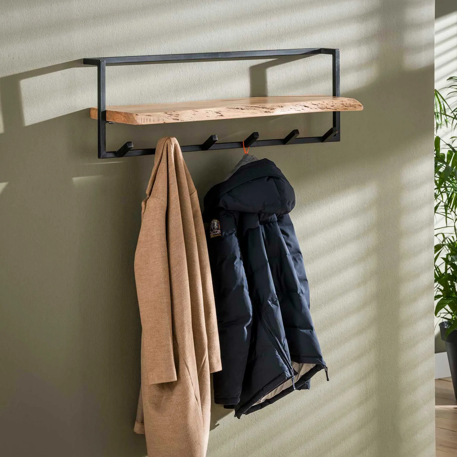 Garderobenständer Edge 6 Haken mit Hutablage - Akazie