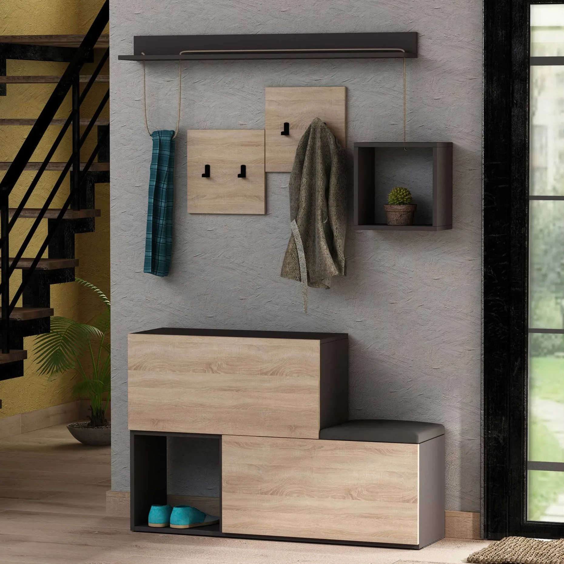 Garderobenständer Holdon - 100% MELAMINE - Anthrazit - 120 x 78 x 40 cm