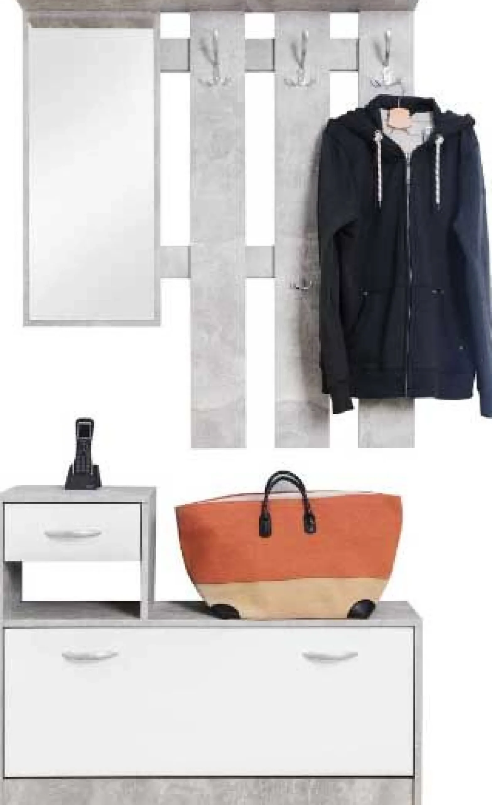 Garderobe Rudolf ( Garderobe, Spiegel und Schuhschrank) - Beton/Weiß