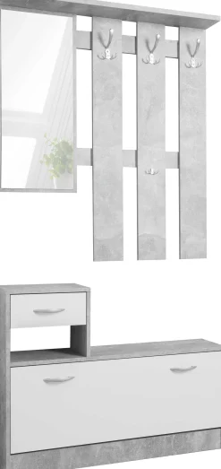 Garderobe Rudolf ( Garderobe, Spiegel und Schuhschrank) - Beton/Weiß
