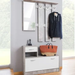 Garderobe Rudolf ( Garderobe, Spiegel und Schuhschrank) - Beton/Weiß
