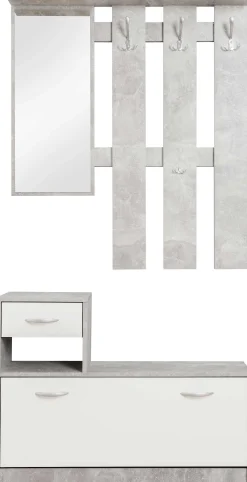 Garderobe Rudolf ( Garderobe, Spiegel und Schuhschrank) - Beton/Weiß