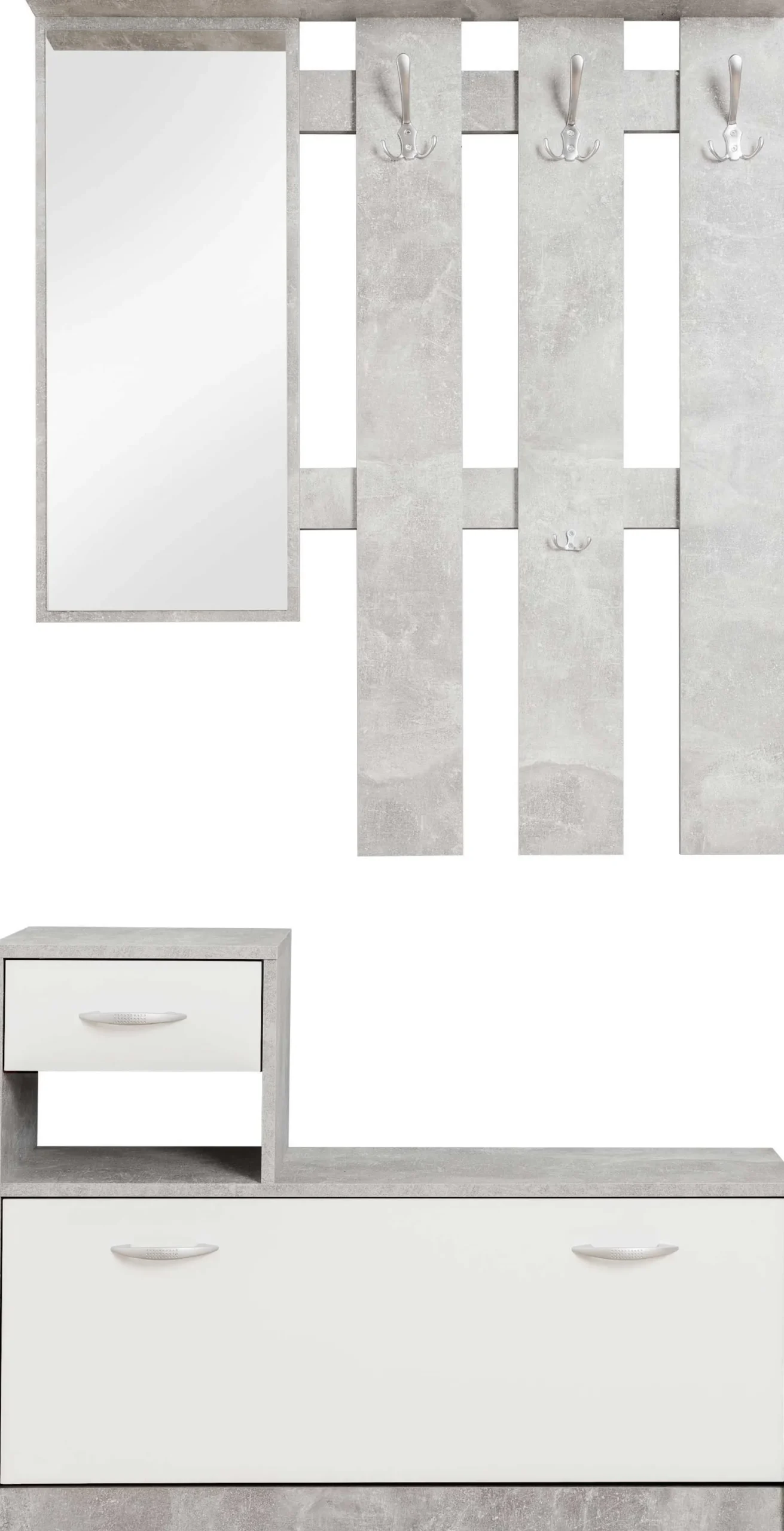Garderobe Rudolf ( Garderobe, Spiegel und Schuhschrank) - Beton/Weiß