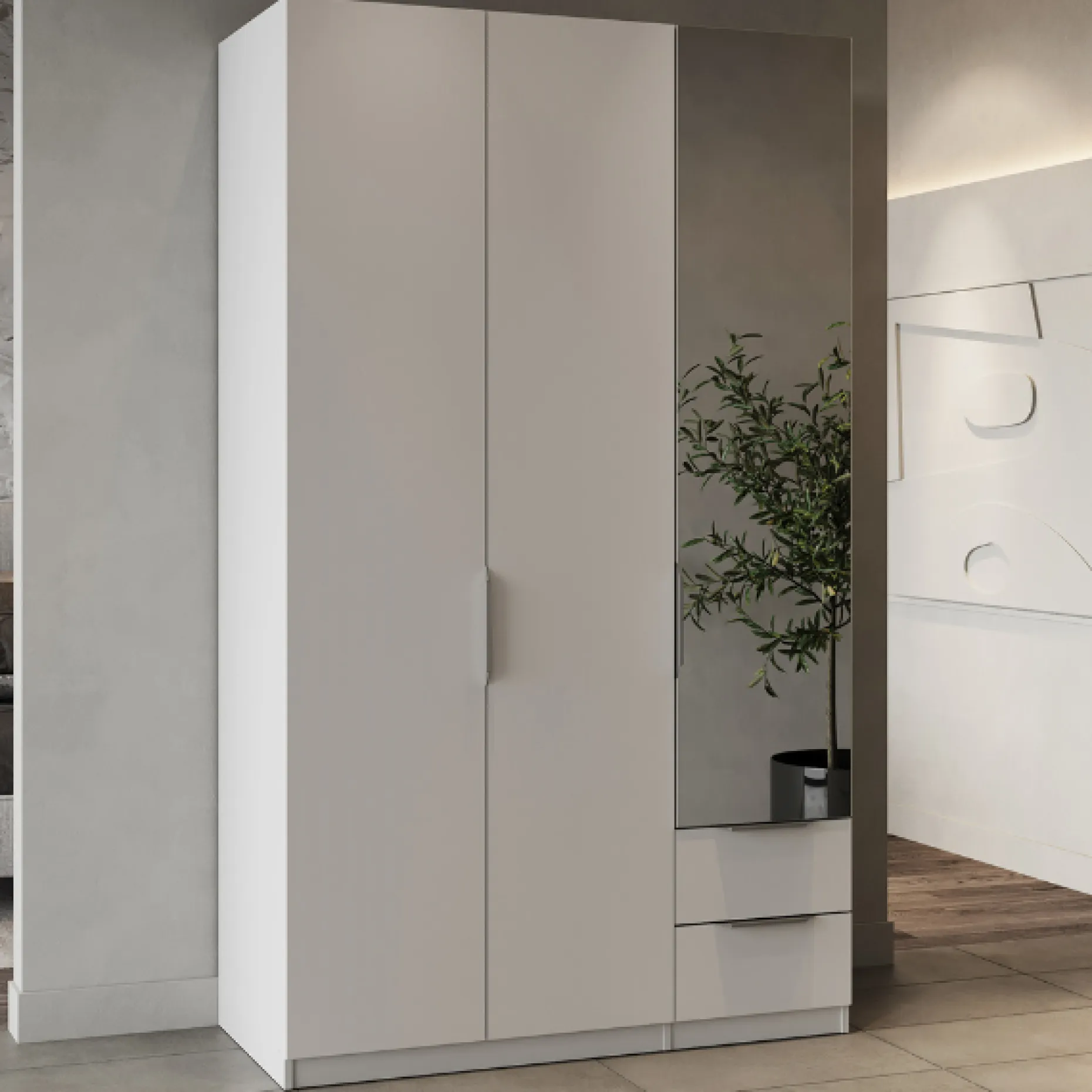 Garderobe Spectre 120cm mit Spiegel - matt weiß