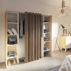 Garderobe Spike 112/185cm mit Vorhang - Eiche/Taupe