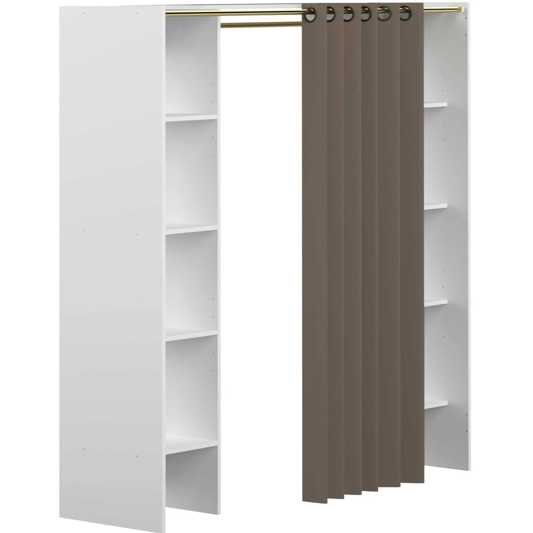 Garderobe Spike 112/185cm mit Vorhang - weiß/taupe