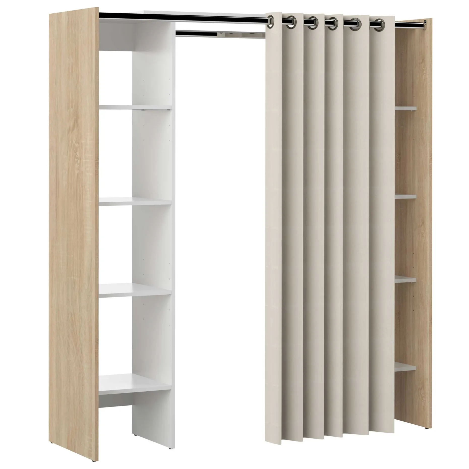 Garderobe Spike 112/185cm mit Vorhang - Eiche/Ecru