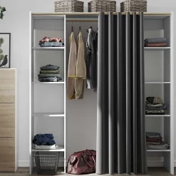 Garderobe Spike 112/185cm mit Vorhang - weiß/grau