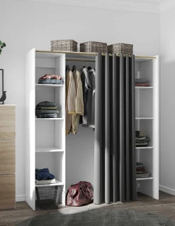Garderobe Spike 112/185cm mit Vorhang - weiß/grau