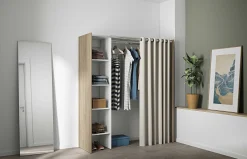 Garderobe Spike 123/160cm mit Vorhang - Eiche/Ecru