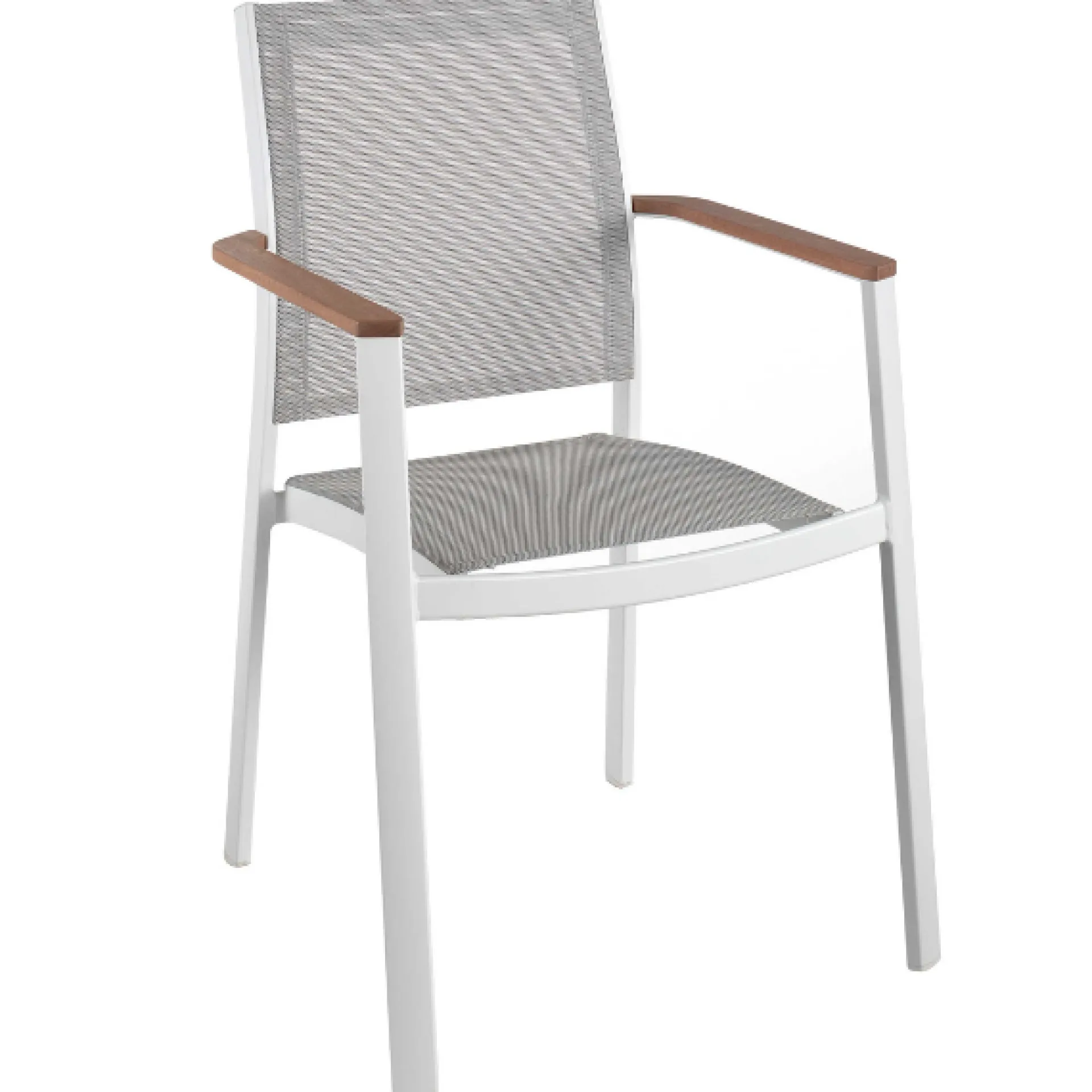 Gescova Gartenstuhl Billie - Aluminium weiß, Teak Armlehnen, 56x60x85 cm, grau