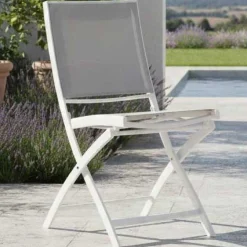 Gescova Gartenstuhl Carrie - Aluminium Weiß, Textilene Hellgrau