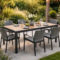 Gescova Gartentisch Braga - Aluminium Schwarz mit Teakholz 202x100cm