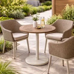 Gescova Gartentisch Cardiff - Aluminium, Teak - Ø70x75cm - Beige/Teak