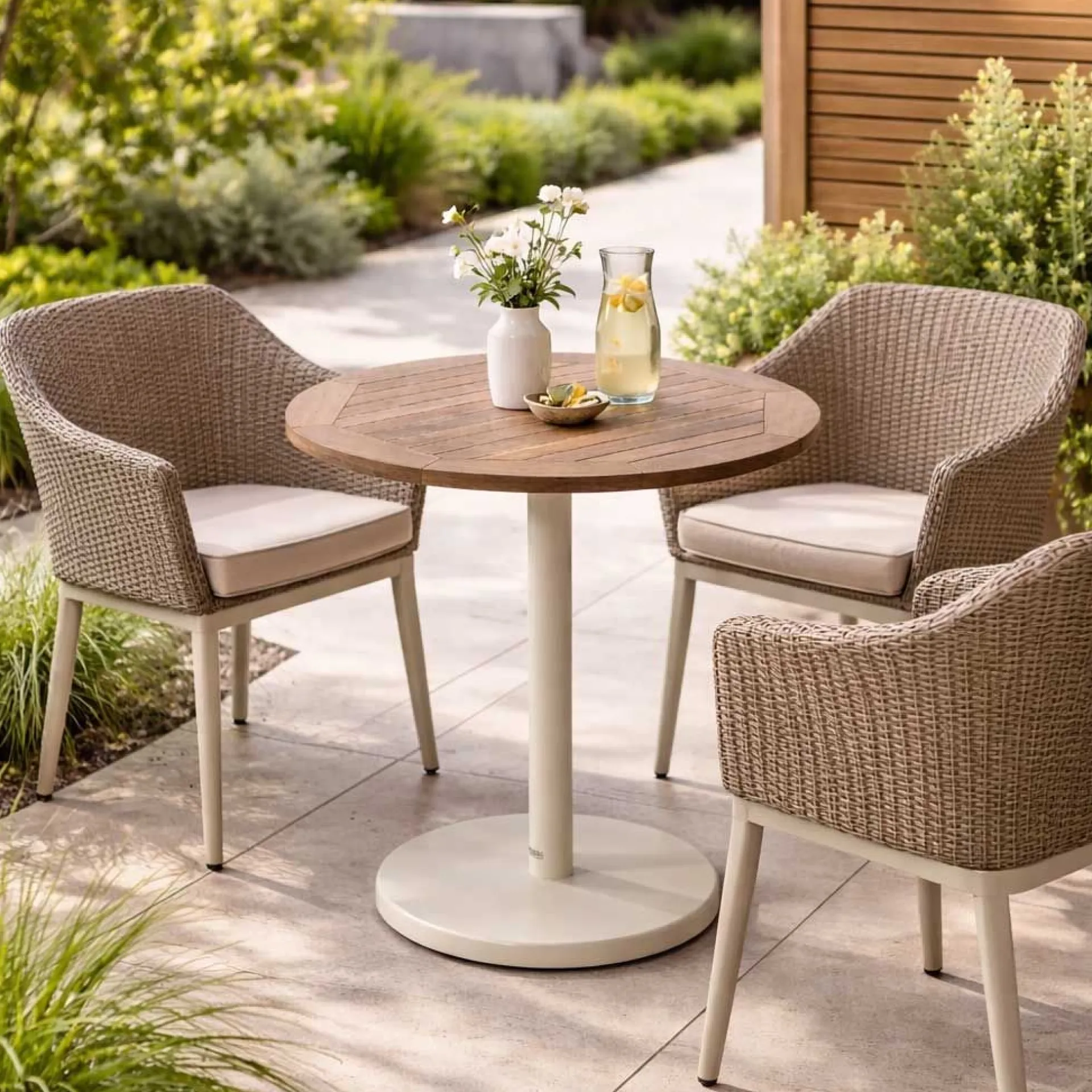 Gescova Gartentisch Cardiff - Aluminium, Teak - Ø70x75cm - Beige/Teak