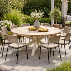 Gescova Gartentisch Feliz Ø180cm Teakholz Aluminium Beige