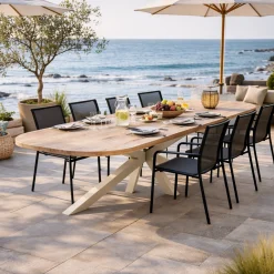 Gescova Gartentisch Feliz - Teakholz & Aluminium - 110x280x75cm - Beige