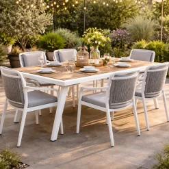 Gescova Gartentisch Korsika - Aluminium Weiß & Teakholz 220x90cm